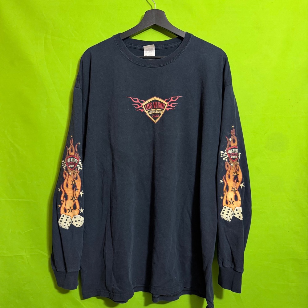 Las Vegas BikeFest 2009 Long Sleeve Graphic T-Shirt Mens 2XL Black Motorcycle